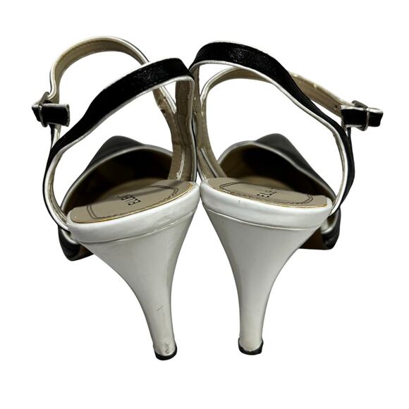 Ellen Tracy high heel strappy shoes black & white leather US 8M Boss Lady style - Picture 3 of 11